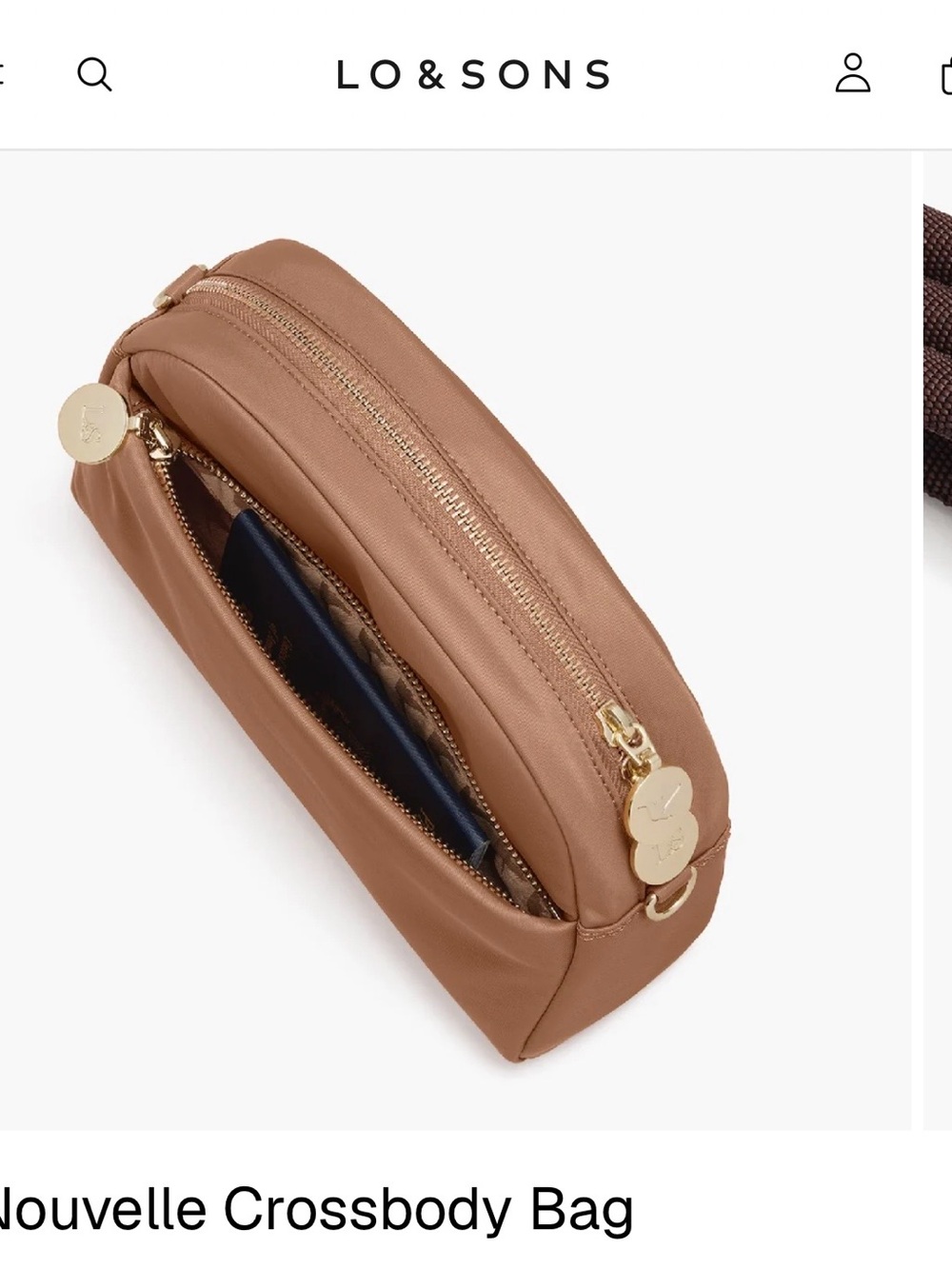Lo & Sons Tan Nouvelle Crossbody Bag with Dark Brown Strap - Picture 10 of 10
